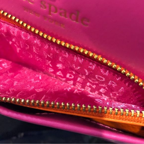 KATE SPADE Hot Pink and Orange Top Zipper Closure Crossbody Bag or Clutch - Picture 6 of 15